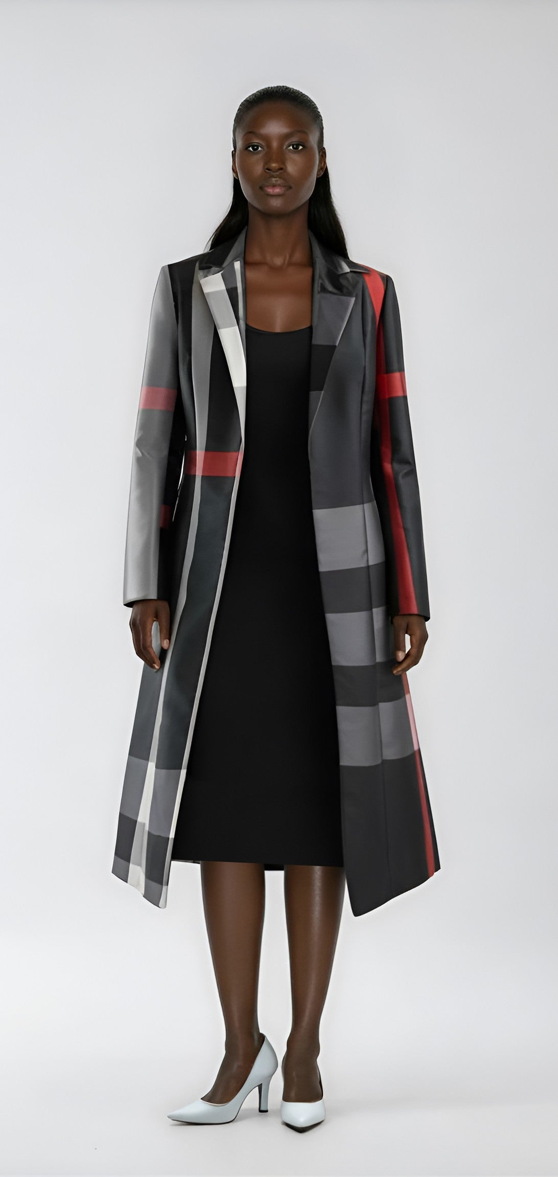 Plus Size Plaid Long Jacket Church Dress Set - 41033W