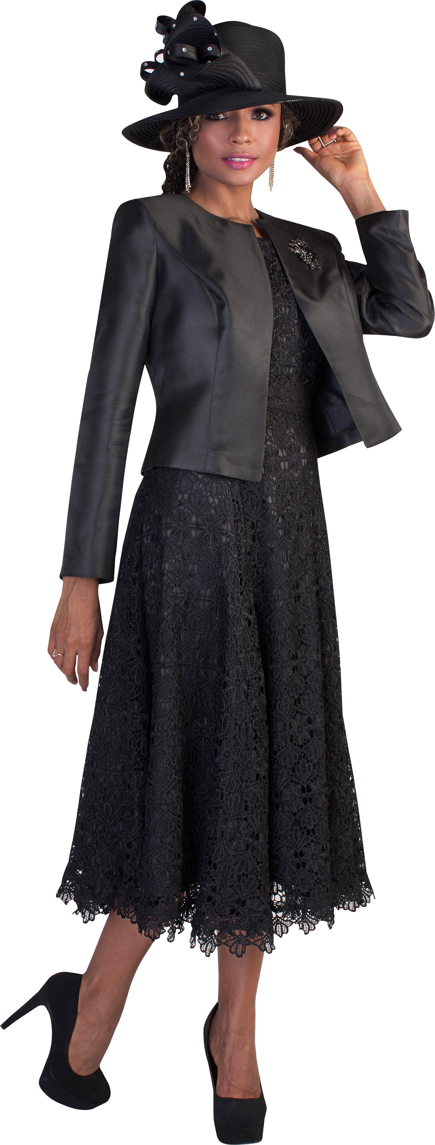 Plus Size Lace Church Dress with Satin Jacket -4529W