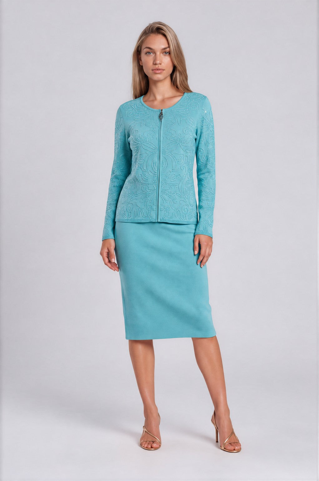 Embroidered Jacket & Pencil Skirt Suit - 5402