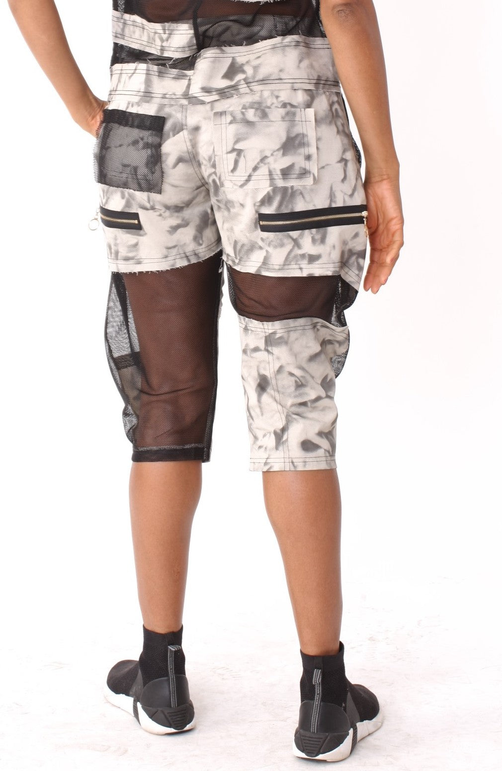 Mixed Media Printed Capris with Mesh Accents- 81910