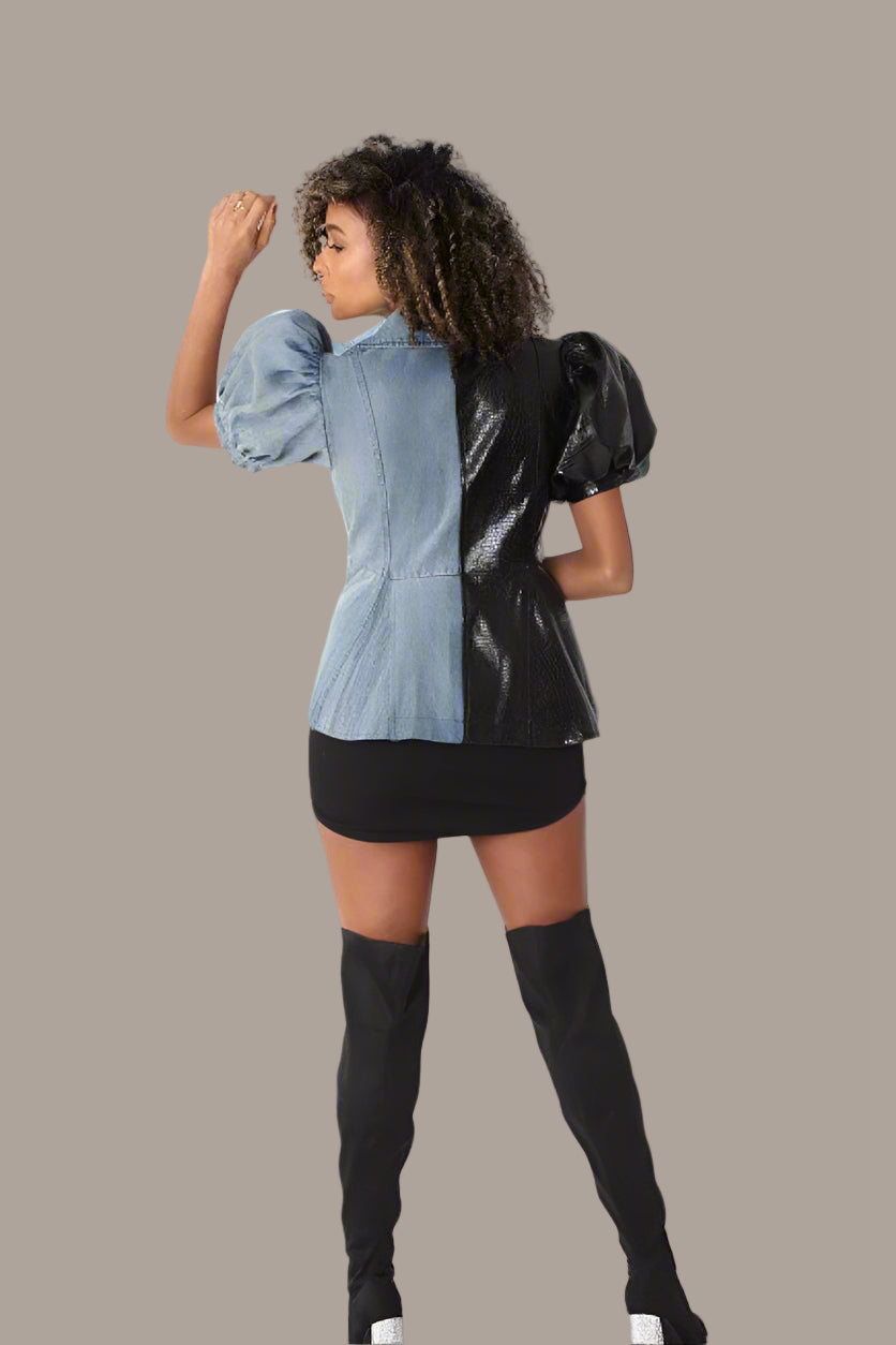 Two Tone Puff Sleeve Blazer - 82053