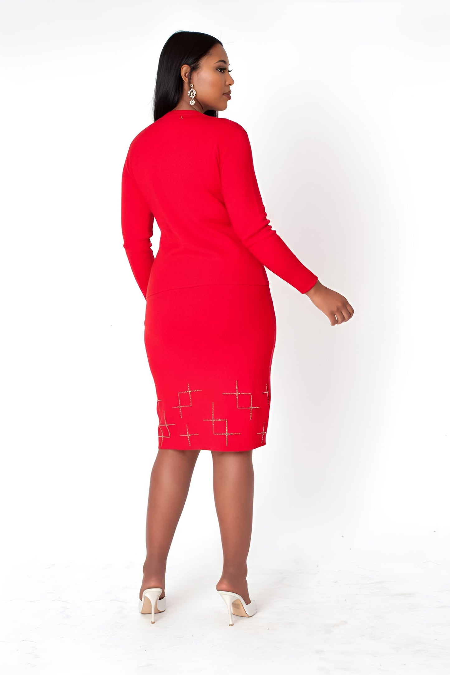 Modern 3-Piece Knit Set with Rhinestone Detail - 82896
