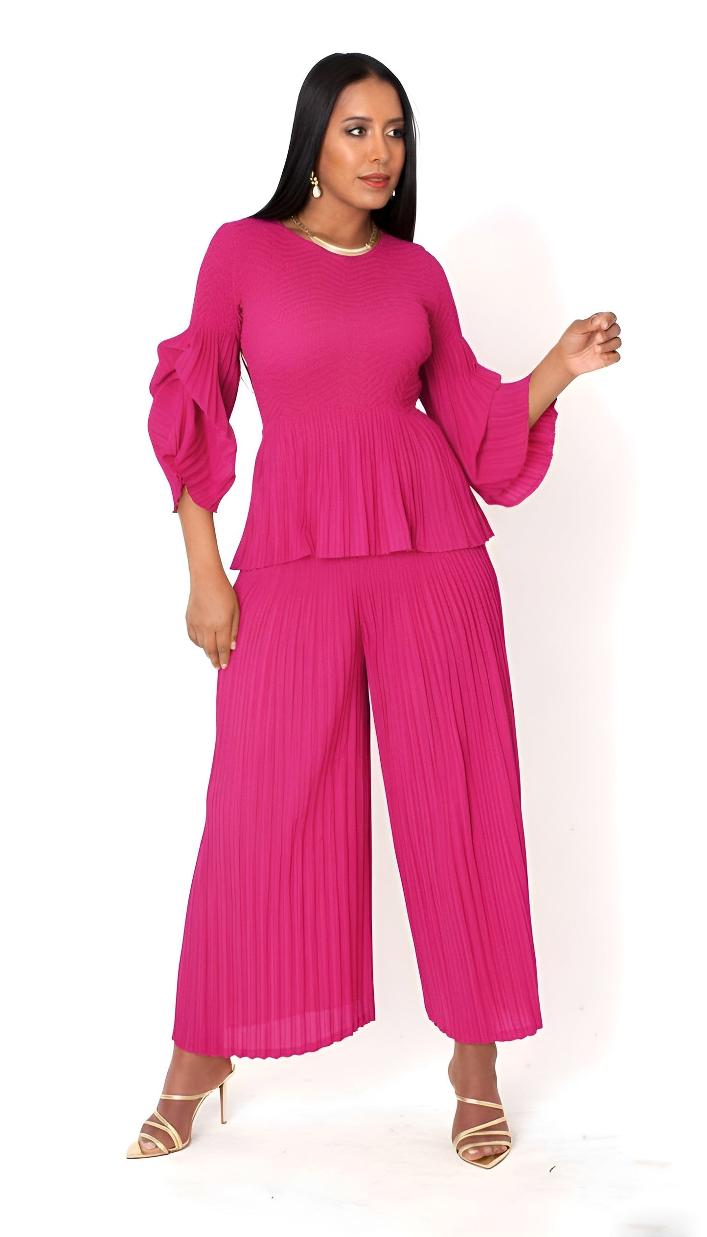 Ruched Sleeve Pleated Pantset - 82909