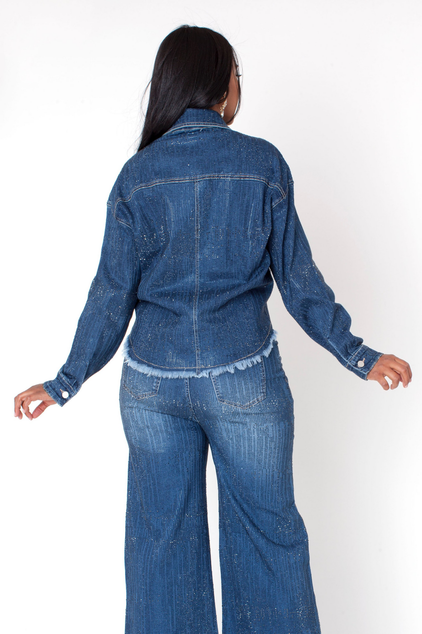 Rhinestone Embellished Denim Jacket - 82978