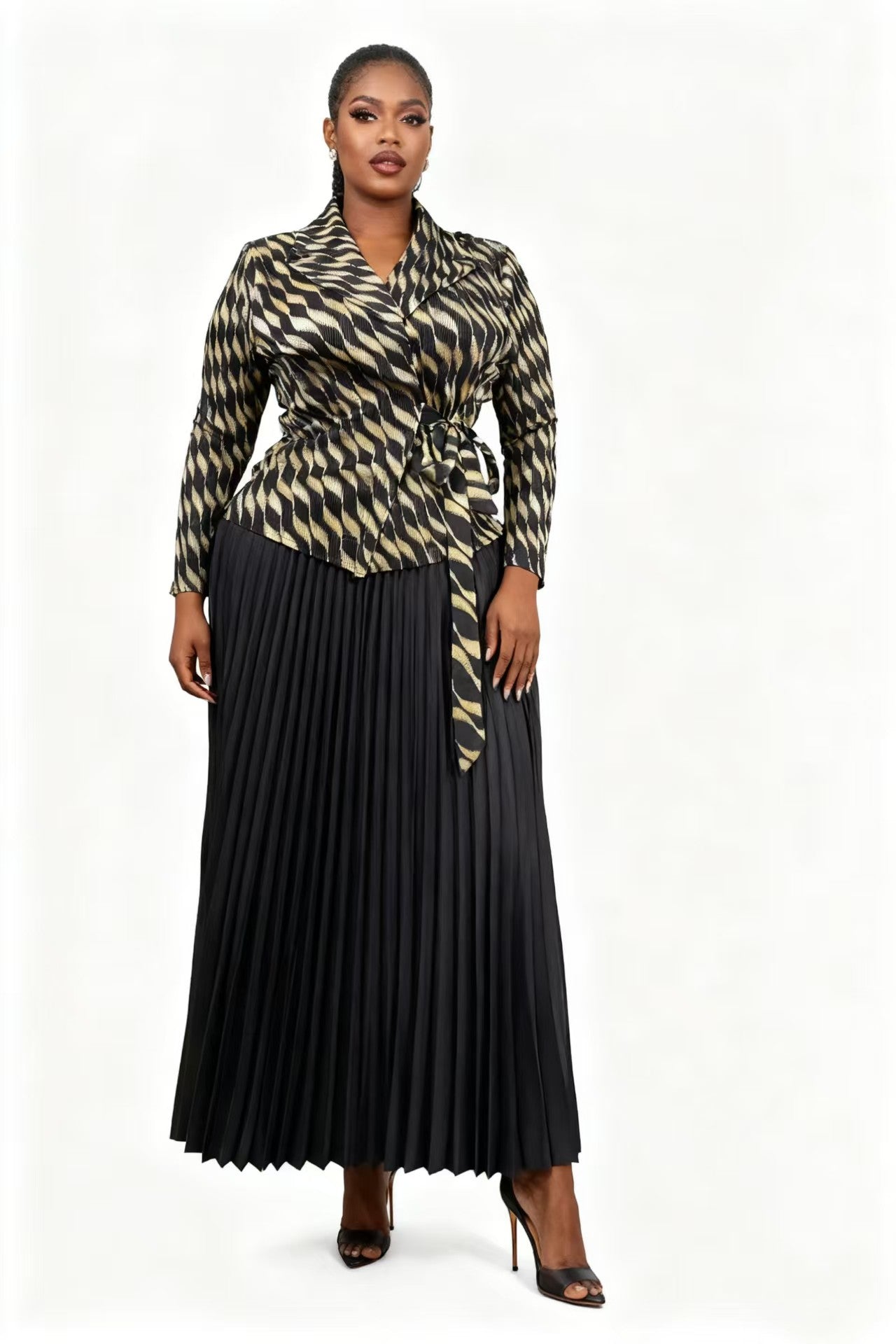 Zaria Pleated Skirt & Wrap Jacket Set - 83009