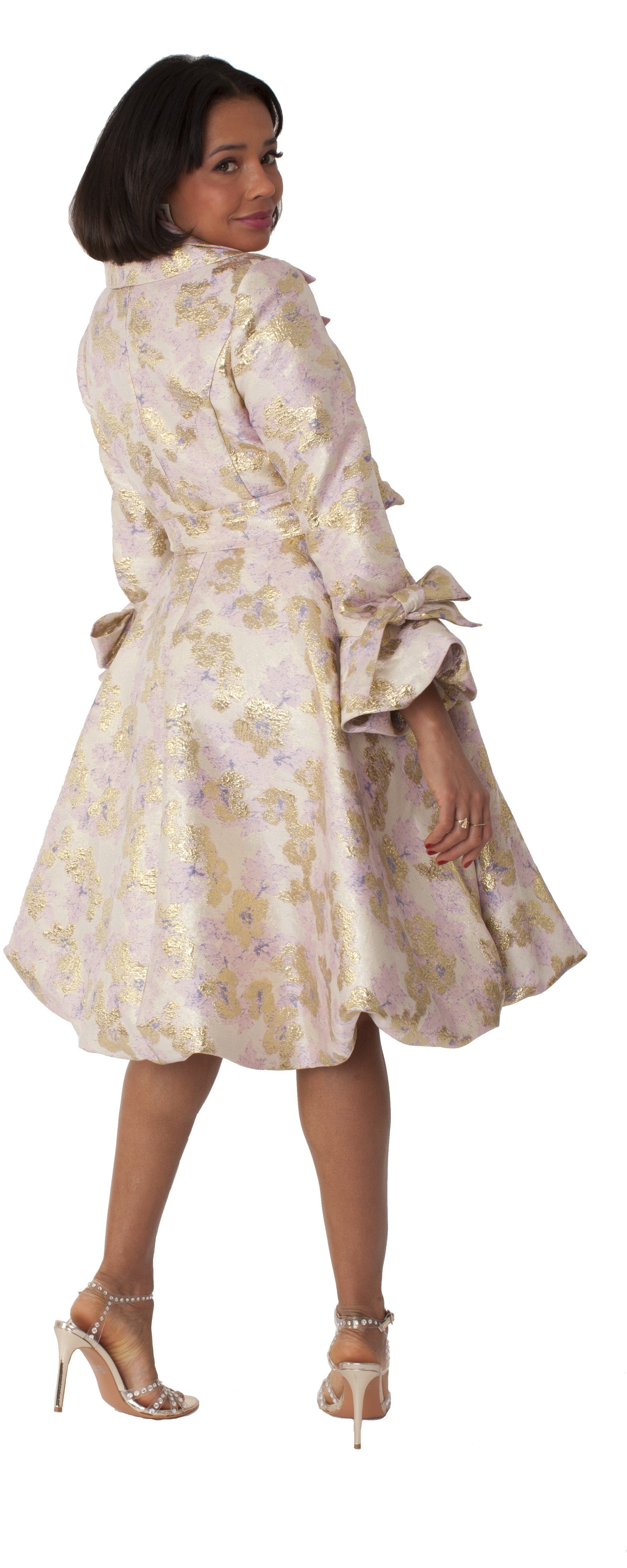 Metallic Floral Jacquard Coat Dress - 9757