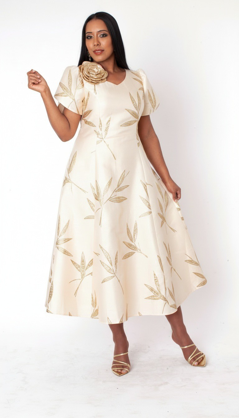 Golden Leaf Fit & Flare Midi Dress - 9813