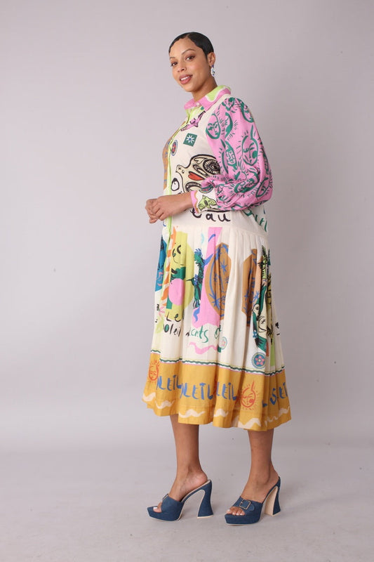 Artistic Print Shirt Dress -82425