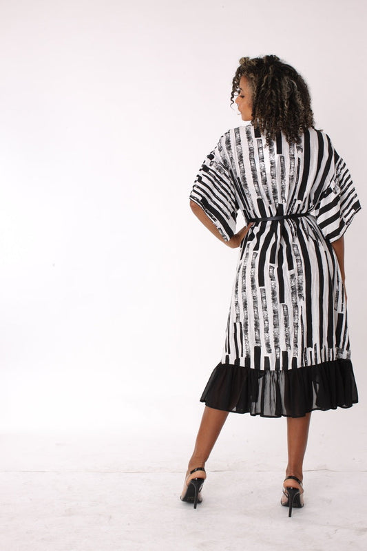 Abstract Stripe High-Low Shirt Dress - 82191