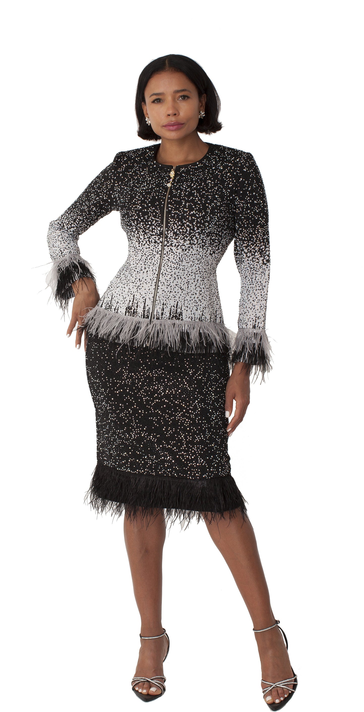 Starlight Ombré Feather Trim Suit - 7308