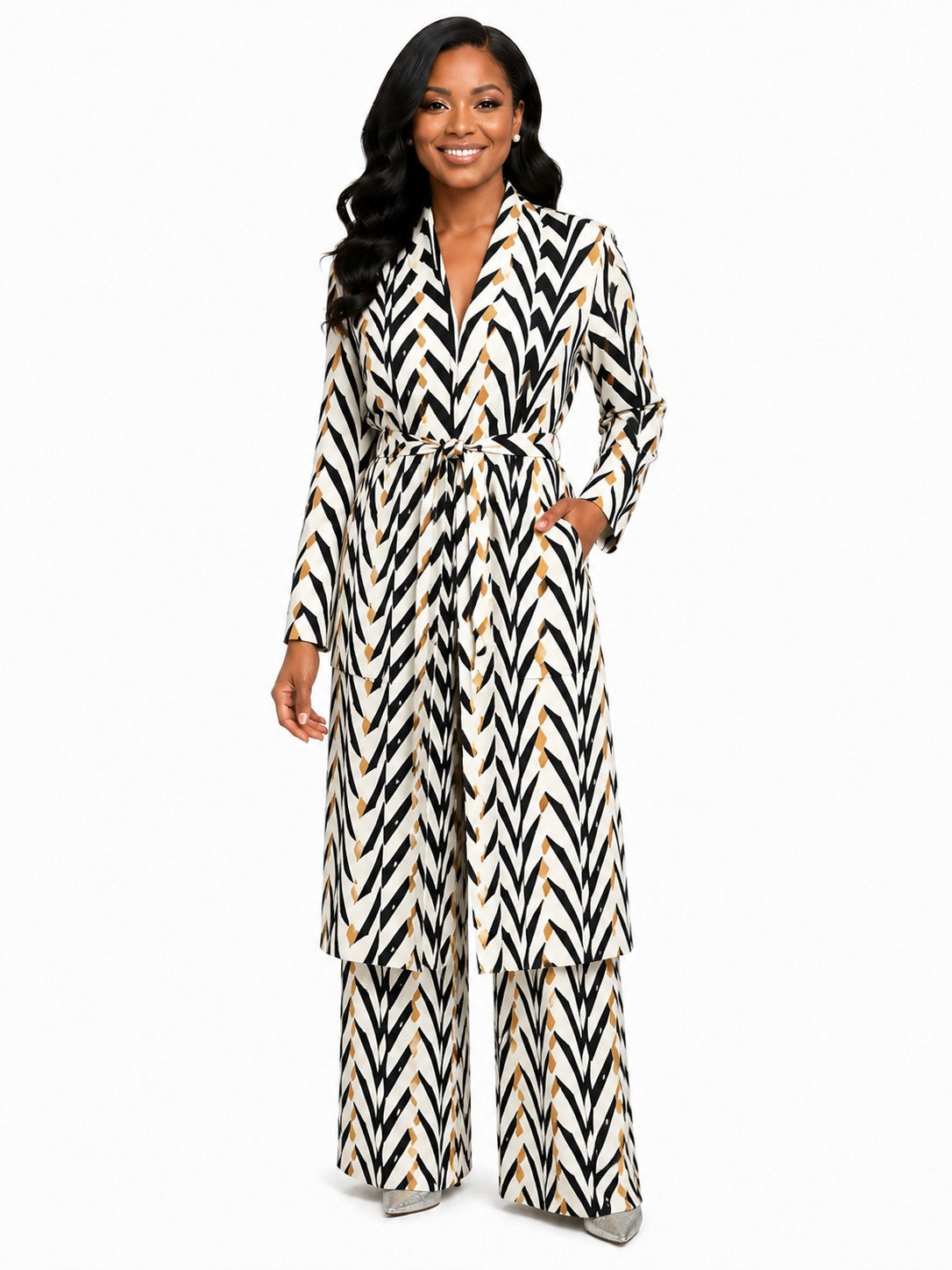 Chic Chevron Print Duster Pant Set - S0271