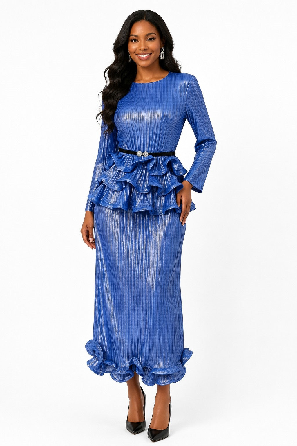 Metallic Ruffle Pleated Skirt Set - 83456