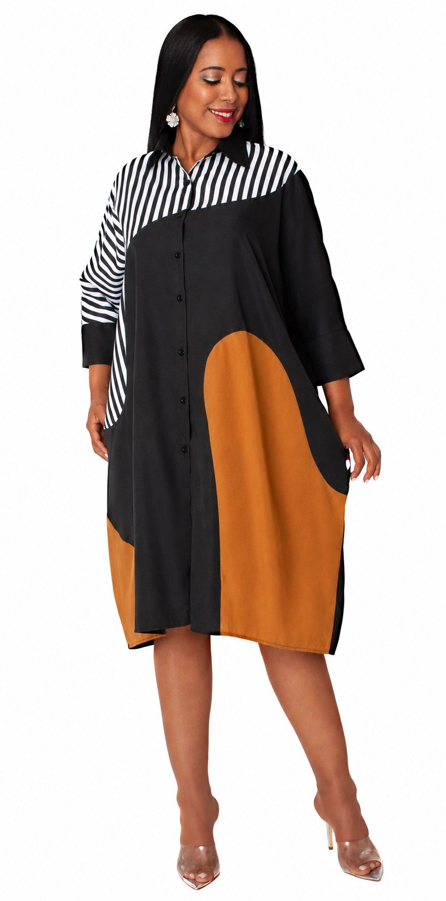 Plus Size Bold Colorblock Shirt Dress - U0365W