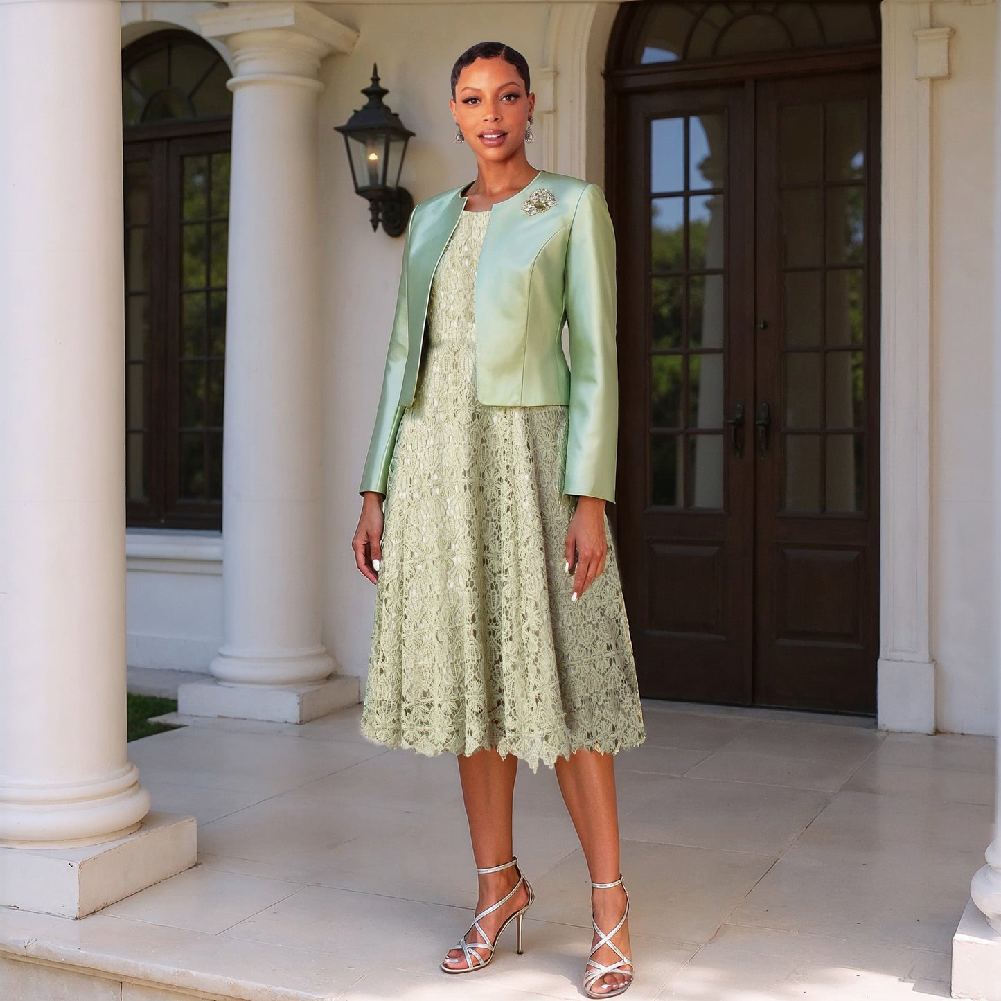 Lace Church Dress with Satin Jacket Set- 4529