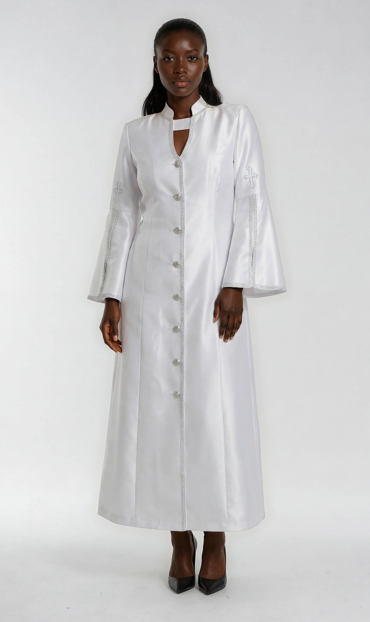 Plus Size Rhinestone Trim Cross Clergy Robe - 41083W