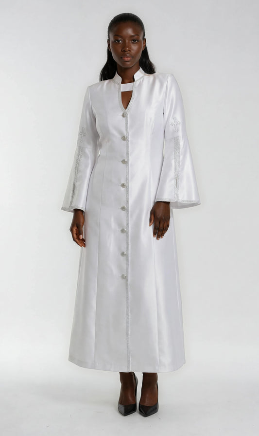 Plus Size Rhinestone Trim Cross Clergy Robe - 41083W
