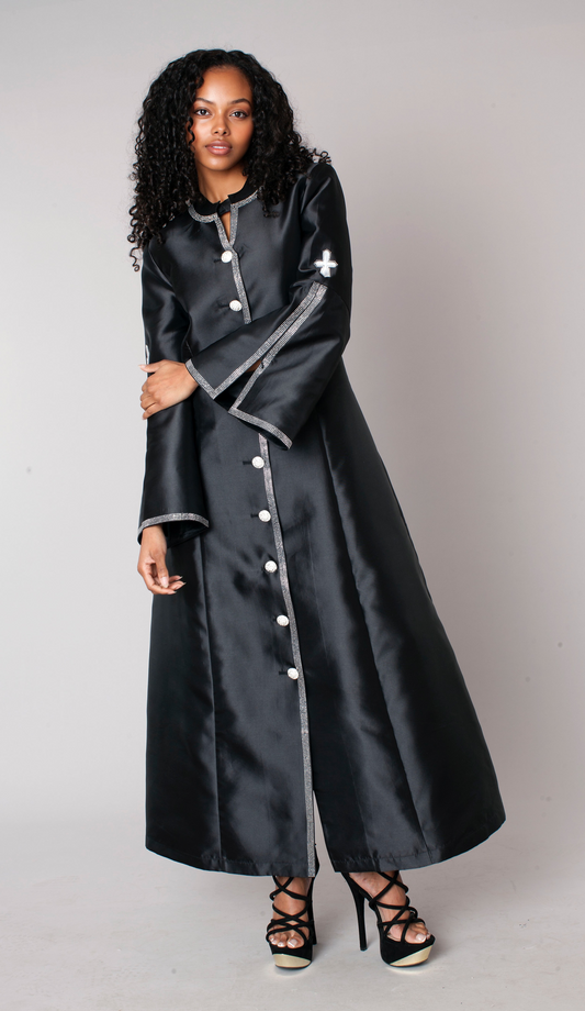 Plus Size Rhinestone Trim Cross Clergy Robe - 41083