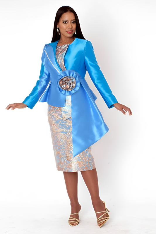 Brocade Dress with Peplum Jacket Set - 41095