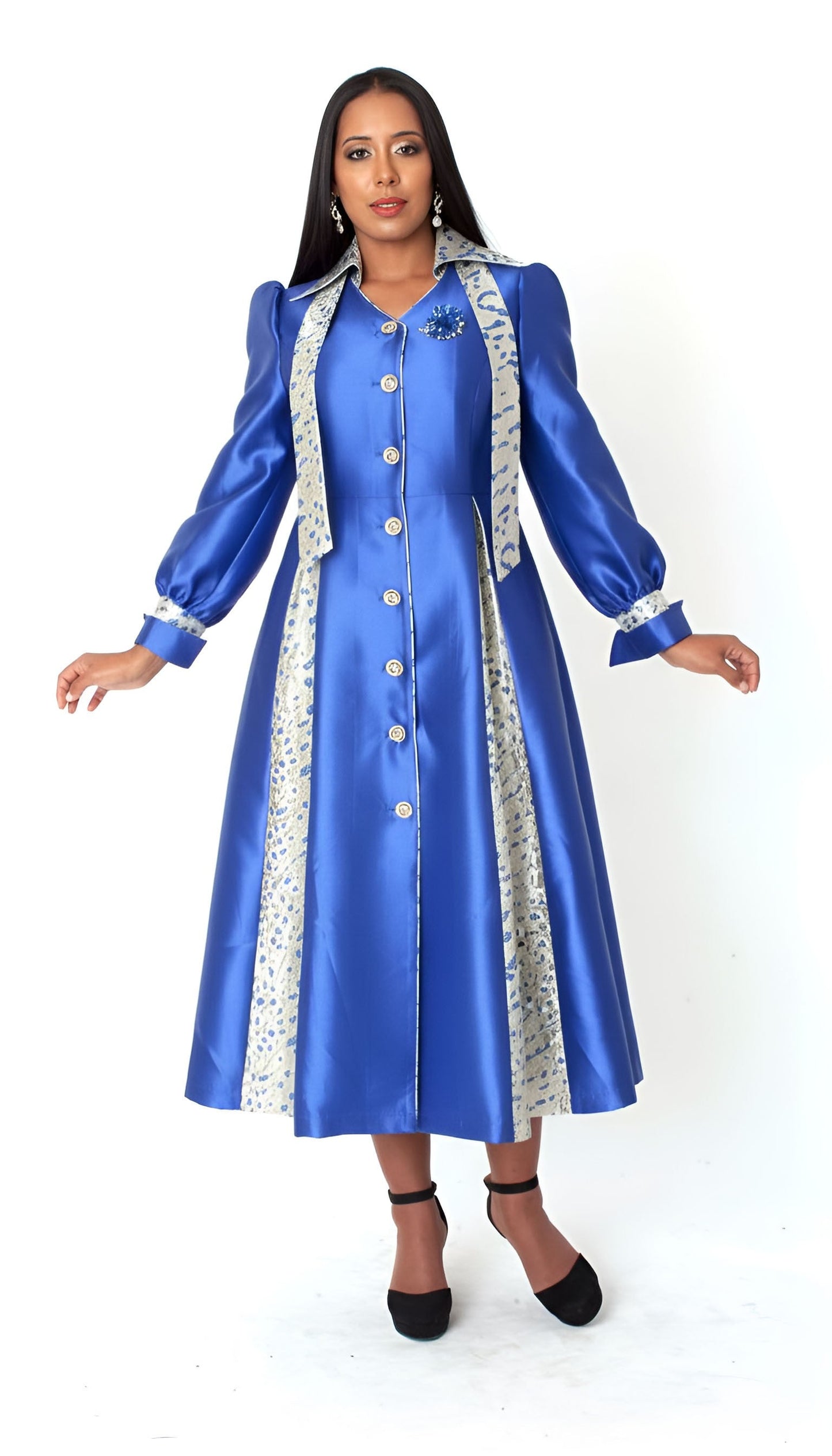 Plus Size Contrast Panel Clergy Robe - 41098W