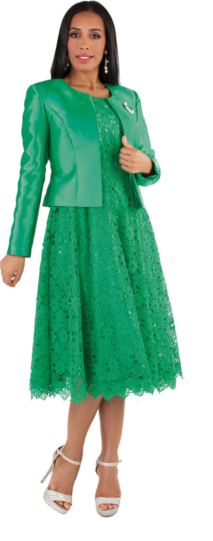 Plus Size Lace Church Dress with Satin Jacket -4529W