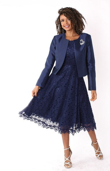 Plus Size Lace Church Dress with Satin Jacket -4529W