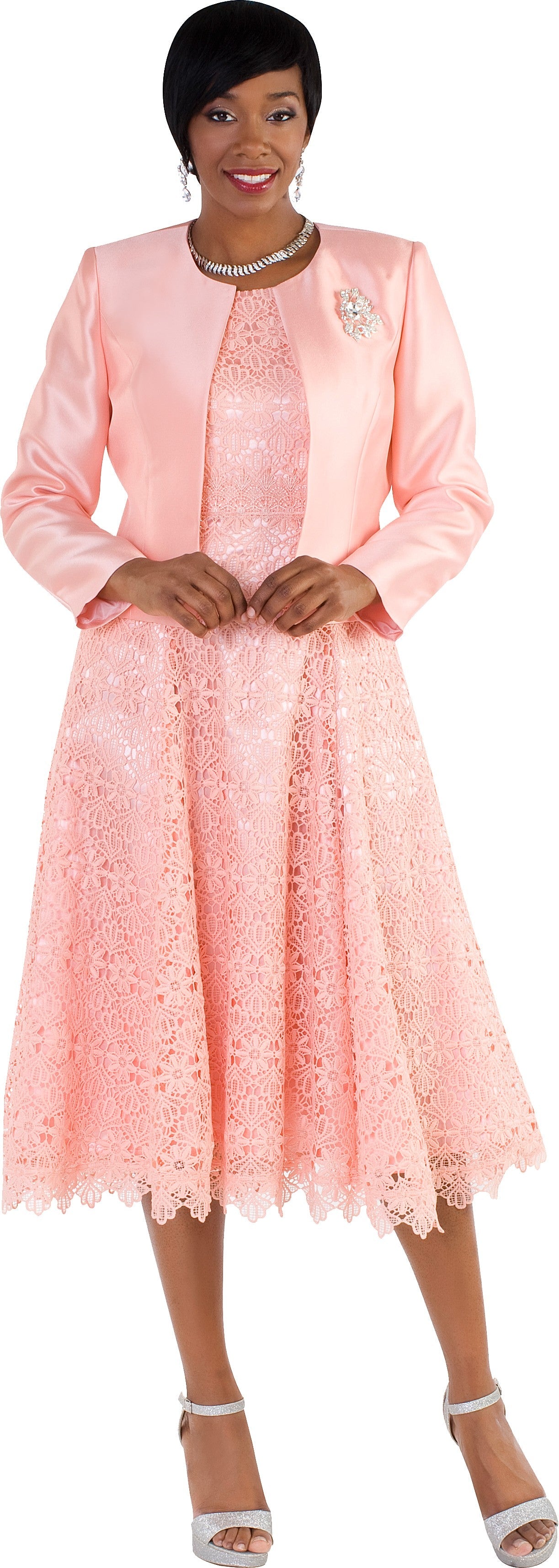 Plus Size Lace Church Dress with Satin Jacket -4529W