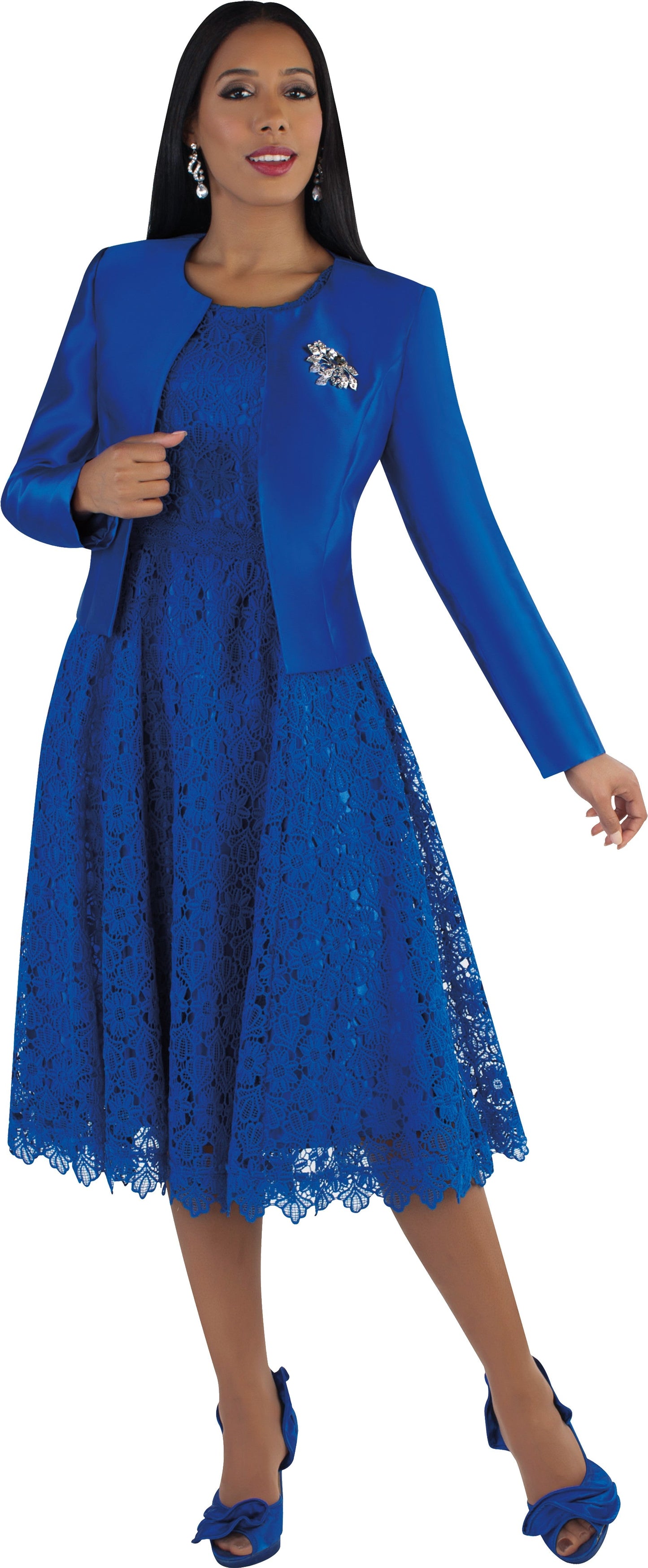 Plus Size Lace Church Dress with Satin Jacket -4529W