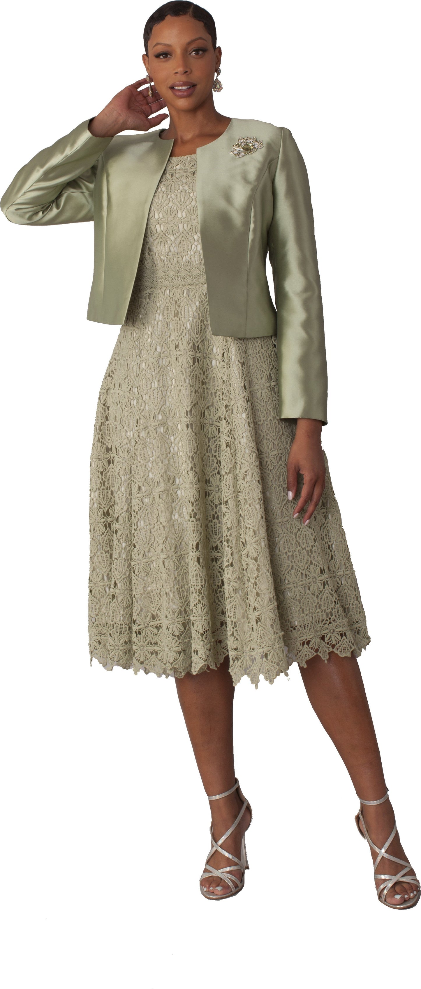 Plus Size Lace Church Dress with Satin Jacket -4529W