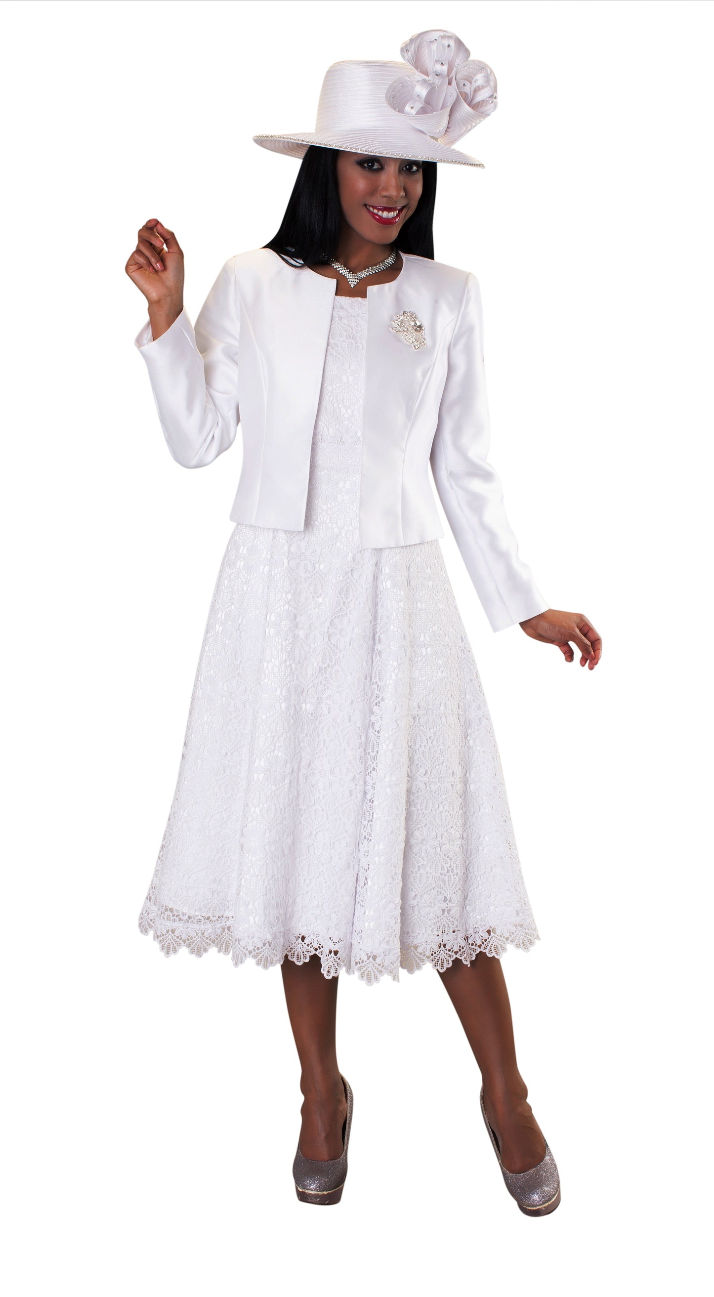 Plus Size Lace Church Dress with Satin Jacket -4529W