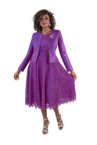 Lace Church Dress with Satin Jacket Set- 4529