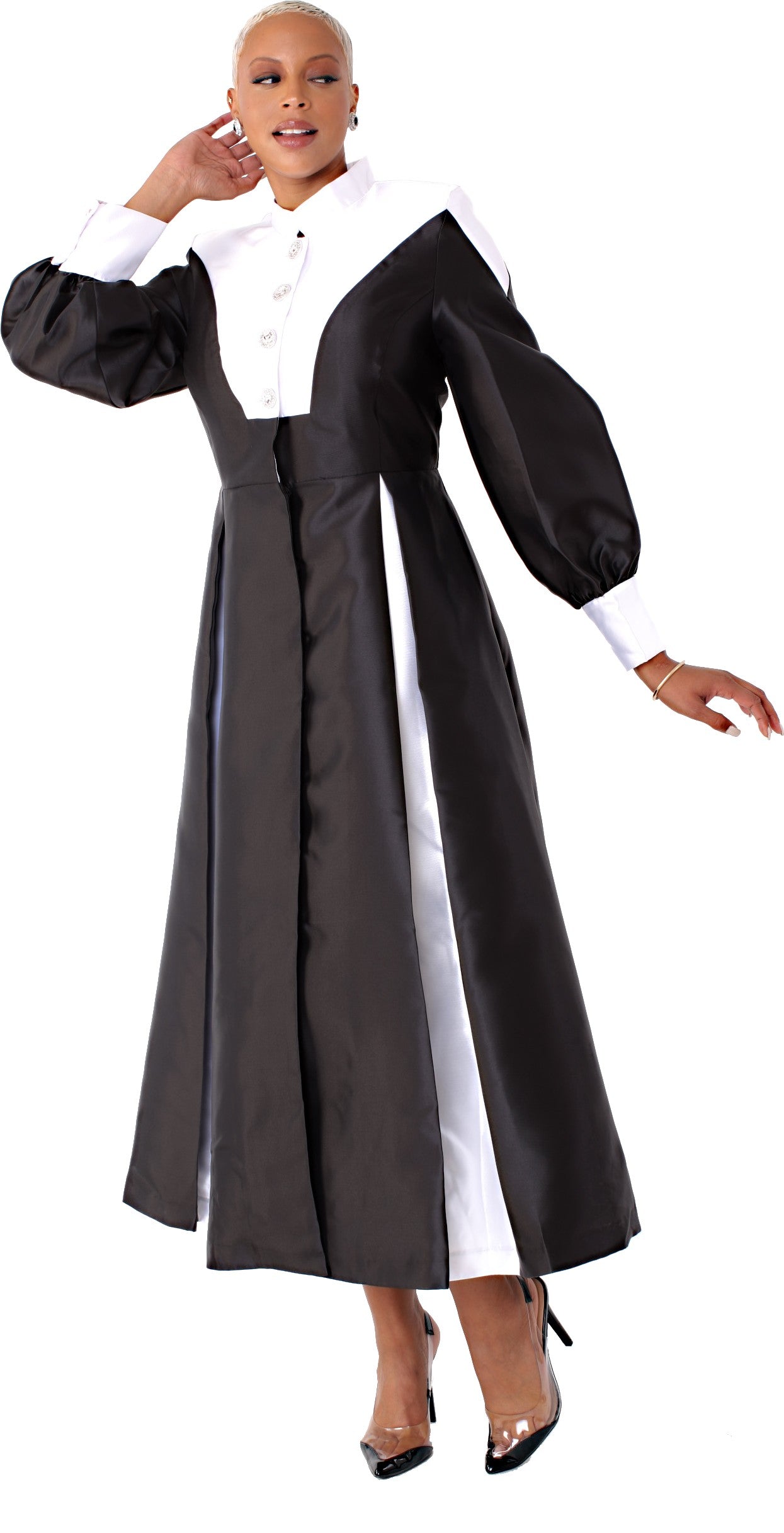 Plus Size Two-Toned Woven Cassock Robe