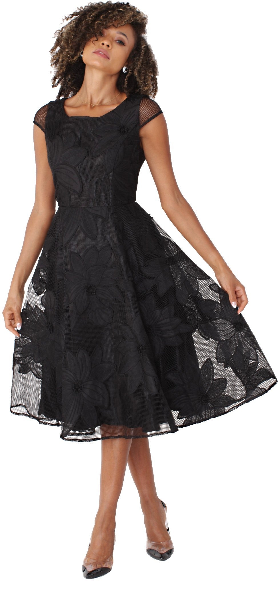 Plus Size Elegant 2-Piece Church Dress with Floral Lace and Jewel Brooch
