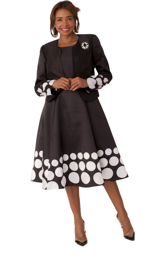 Plus Size Polka Dot Flare Dress Set with Jacket - 4817W