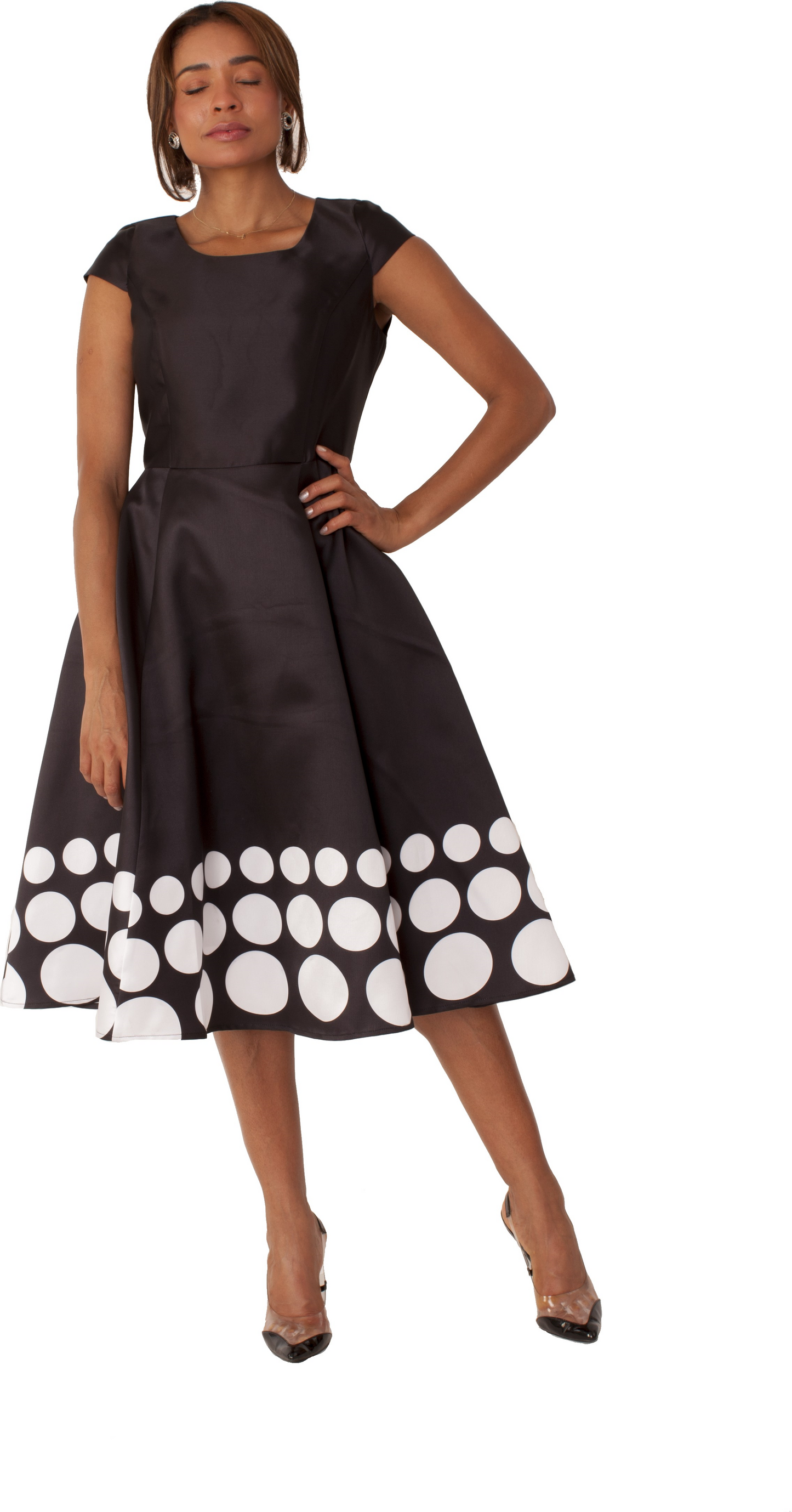 Plus Size Polka Dot Flare Dress Set with Jacket - 4817W