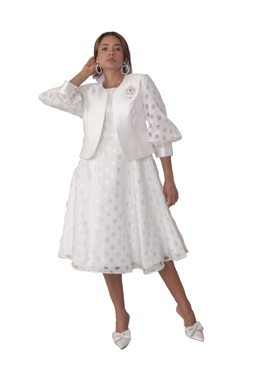Polka Dot Dress Set with Jacket ! White