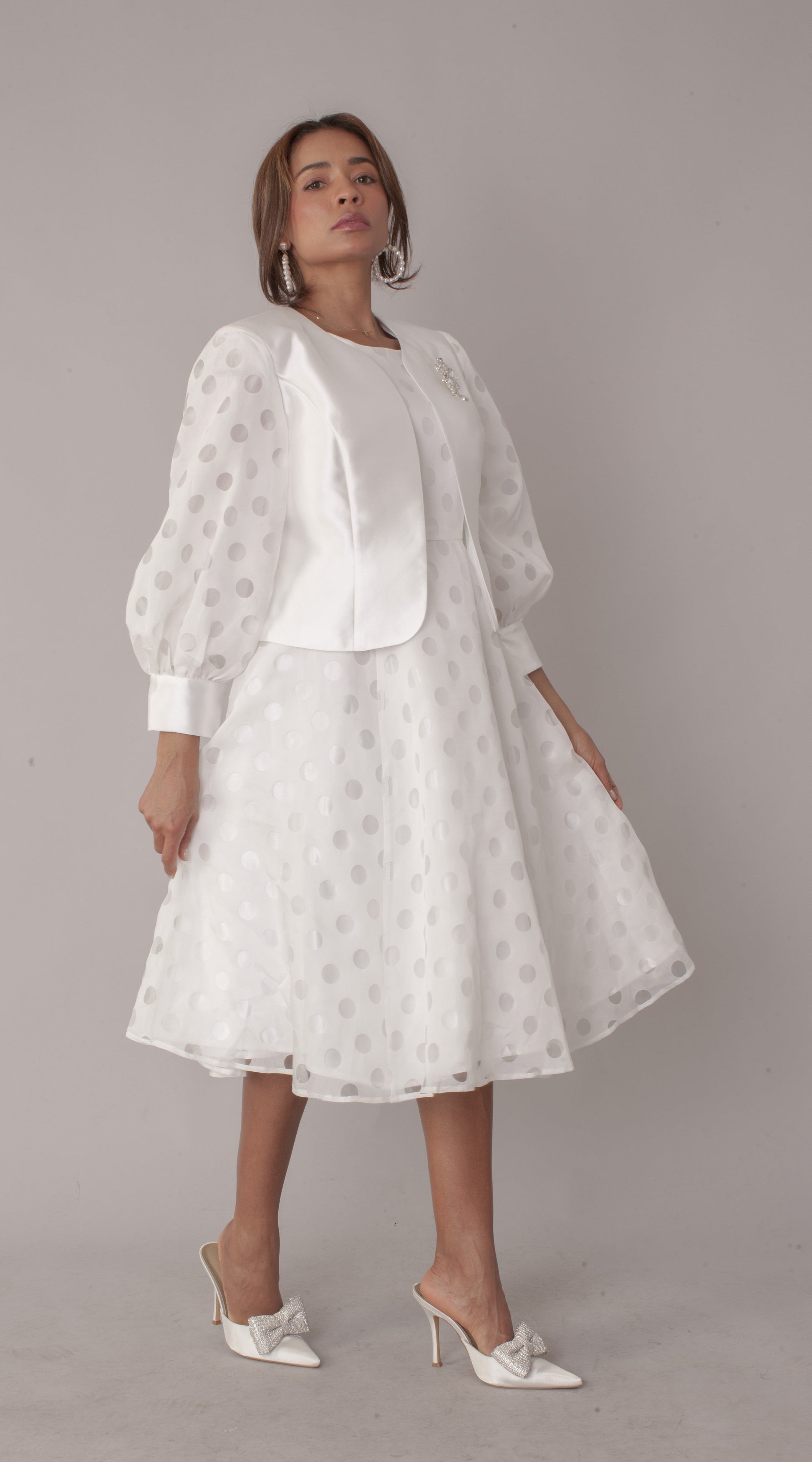 Polka Dot Dress Set with Jacket ! White