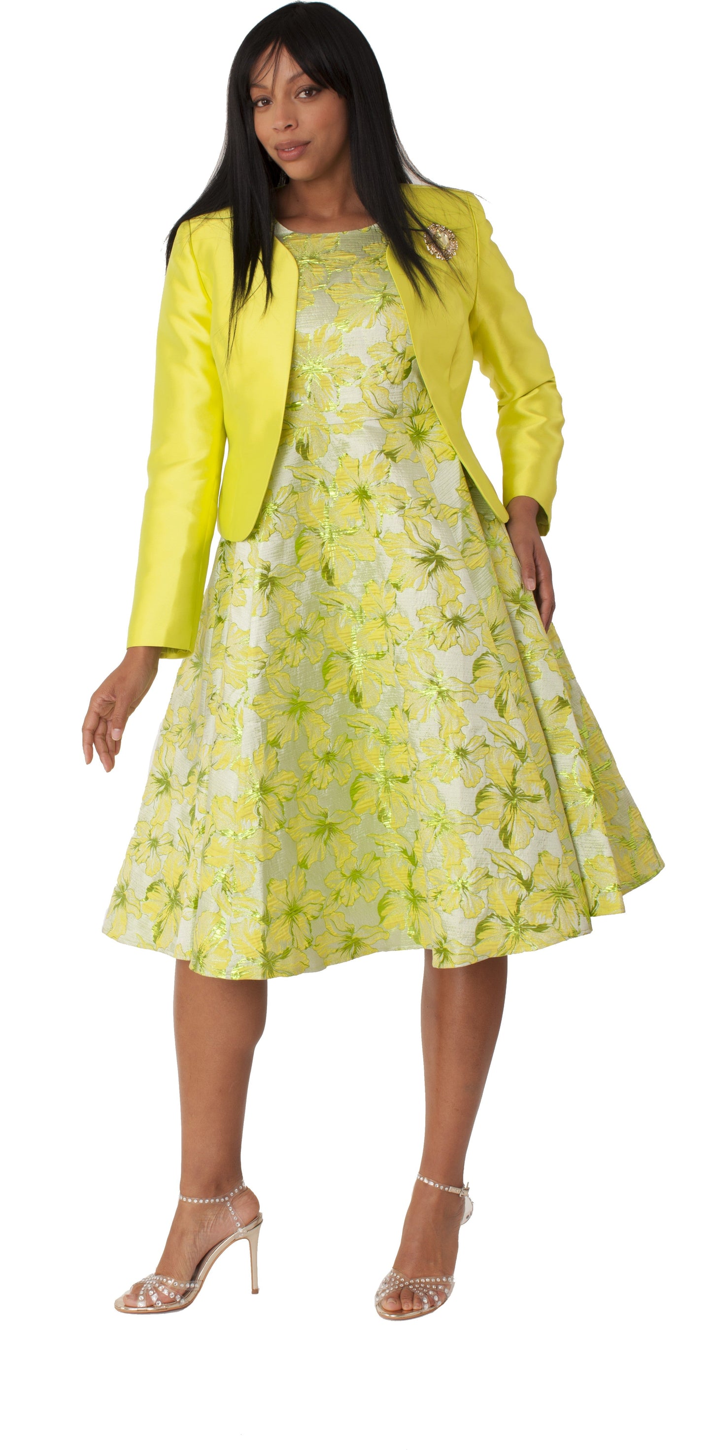 Plus Size Floral Brocade Church Dress with Jacket- 4819W