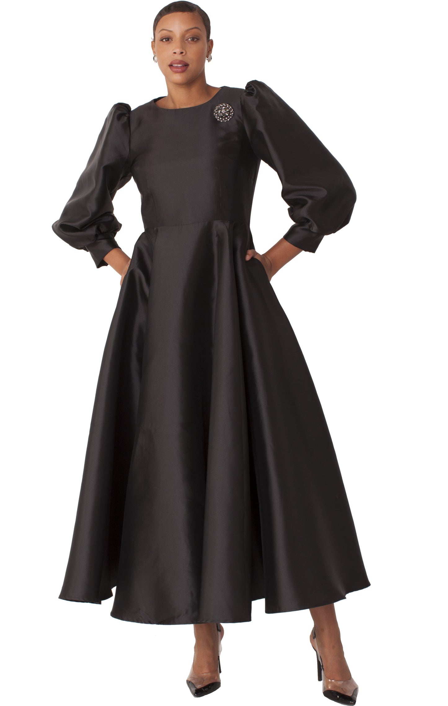 Plus Size Long Dress with Bishop Sleeves ! Black