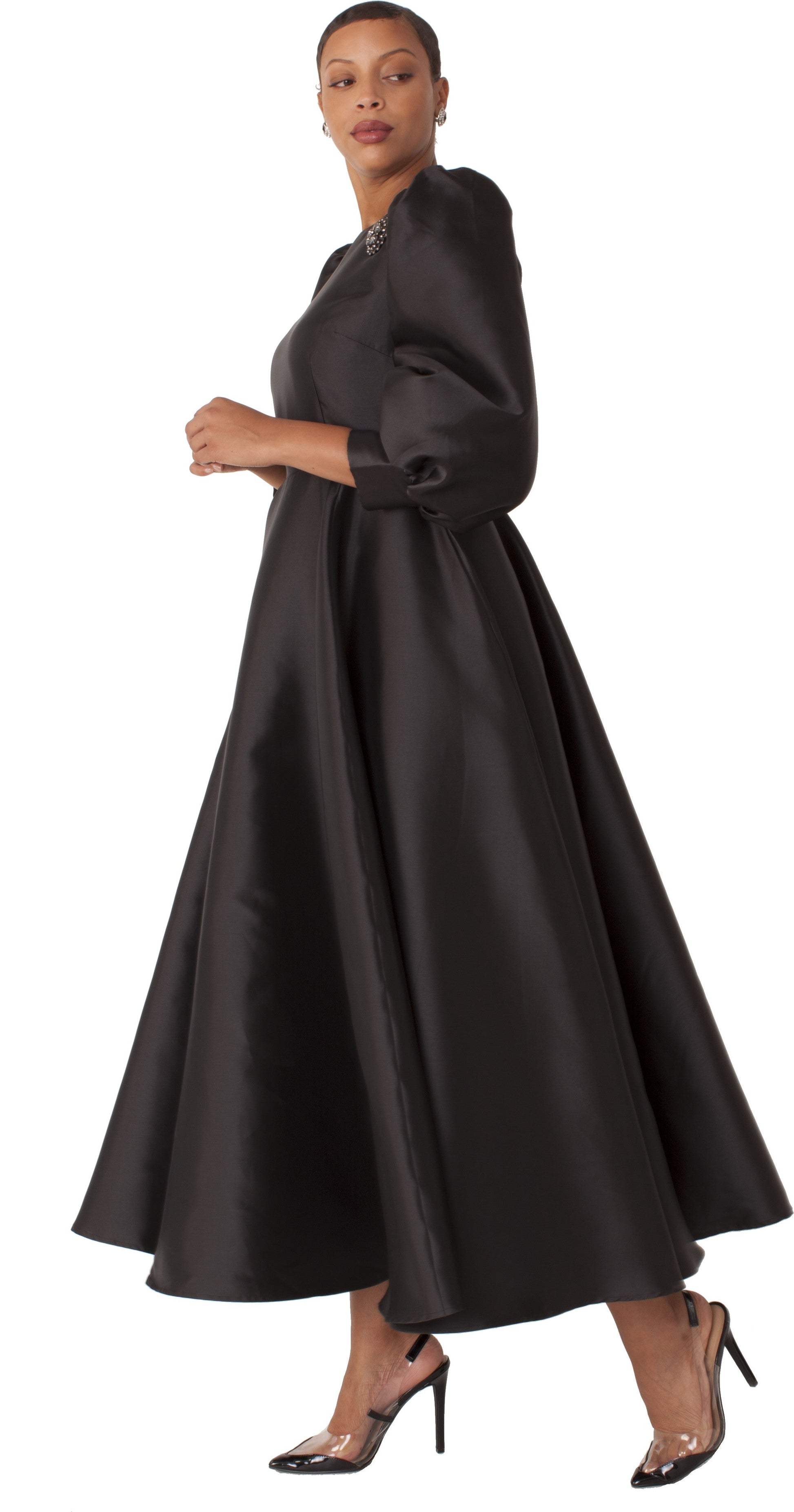 Plus Size Long Dress with Bishop Sleeves ! Black