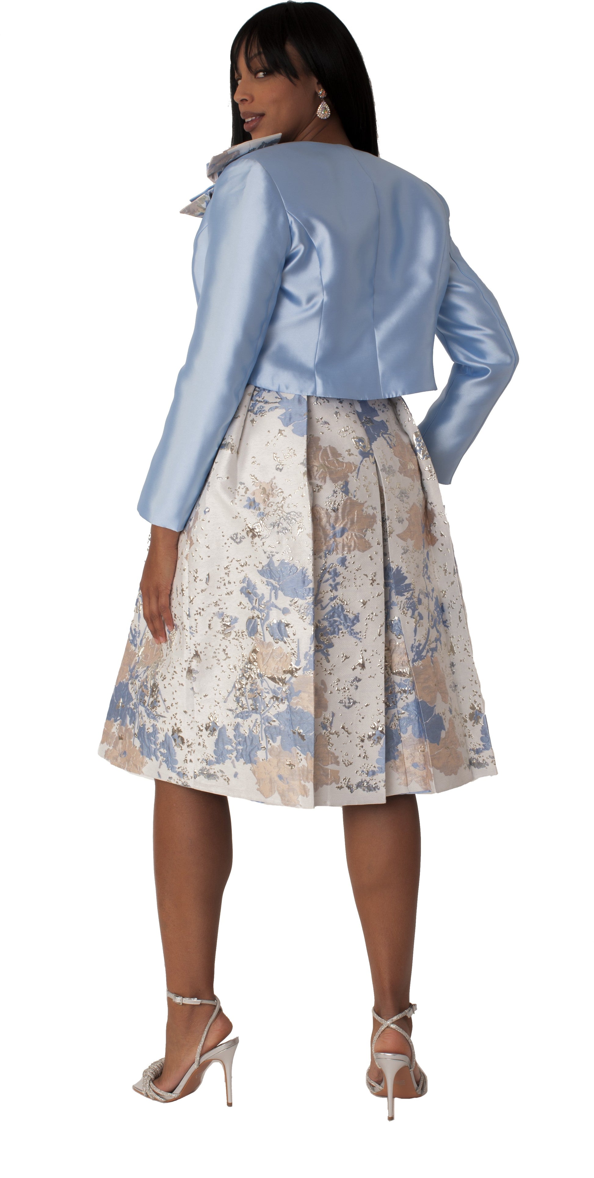 Brocade Dress Set with Jacket & Brooch