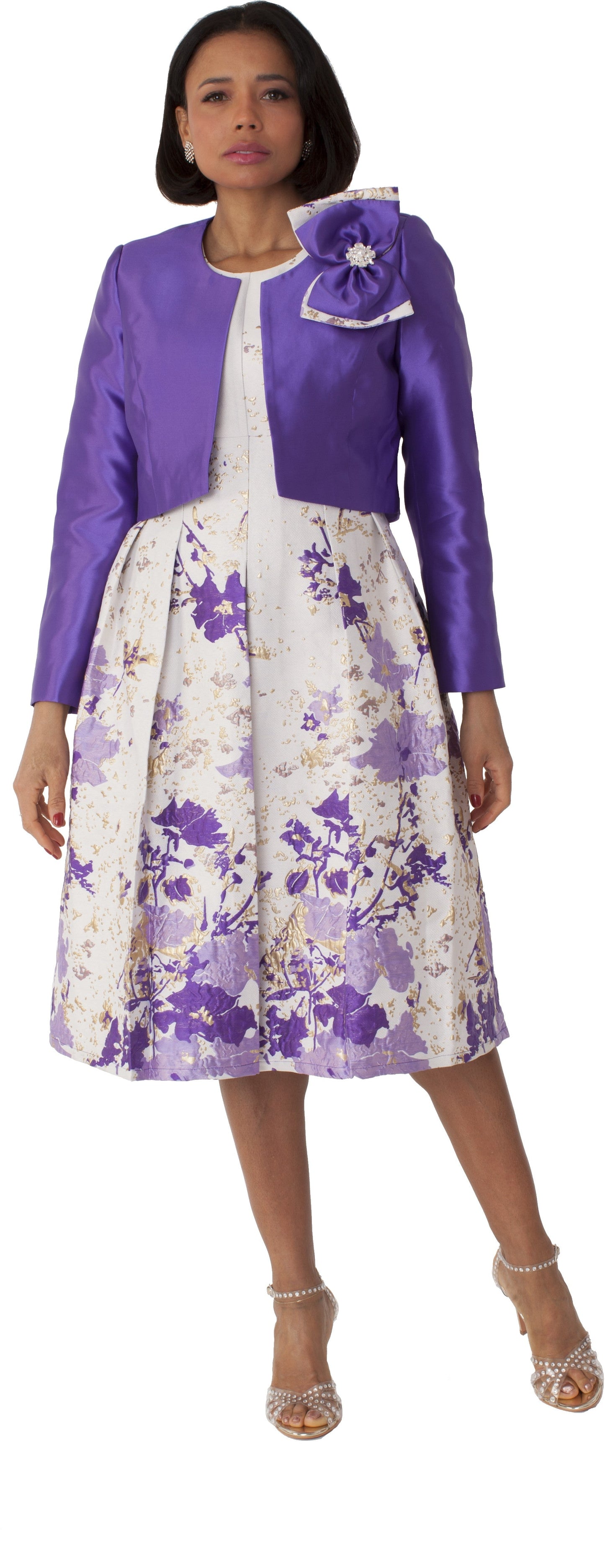 Brocade Dress Set with Jacket & Brooch