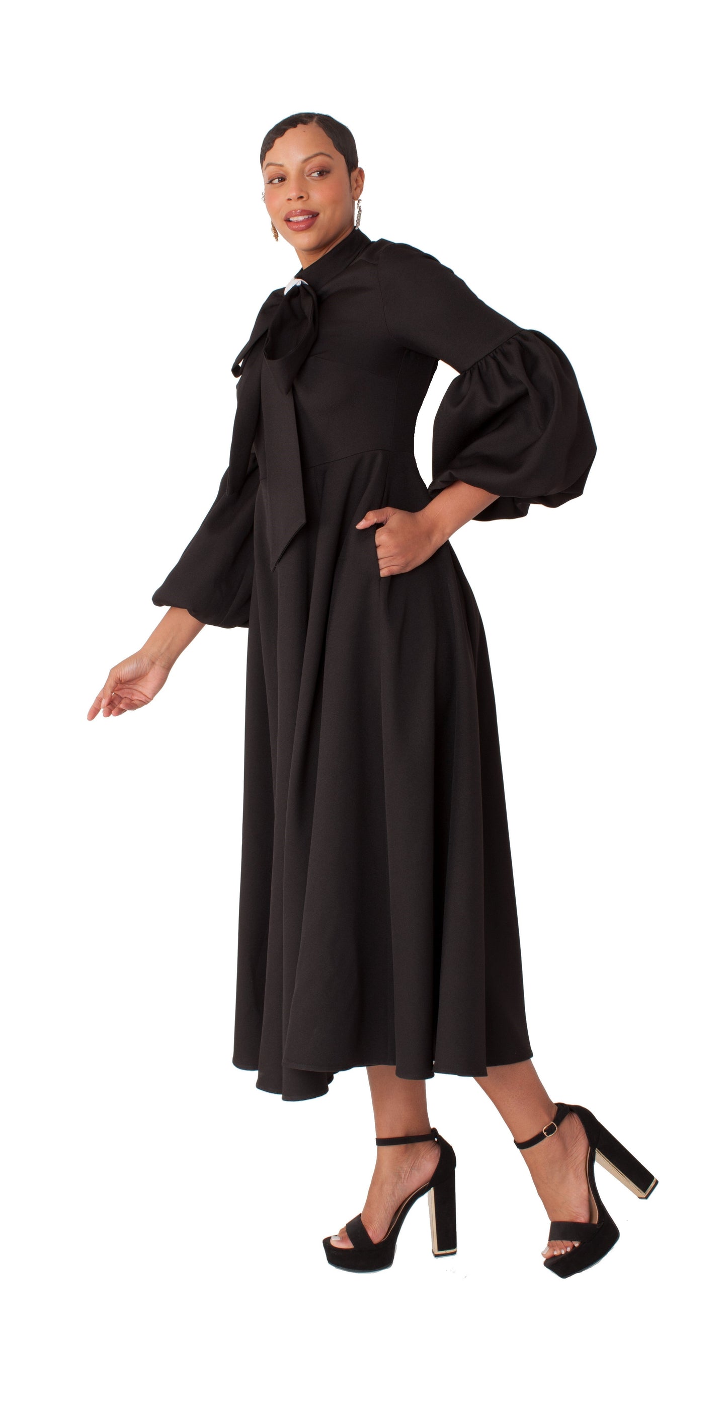 Plus Size Modest Clergy Dress with Bell Sleeves – 4846W