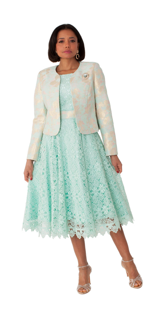 Elegant Woven Jacket & Lace Dress Set – 4847