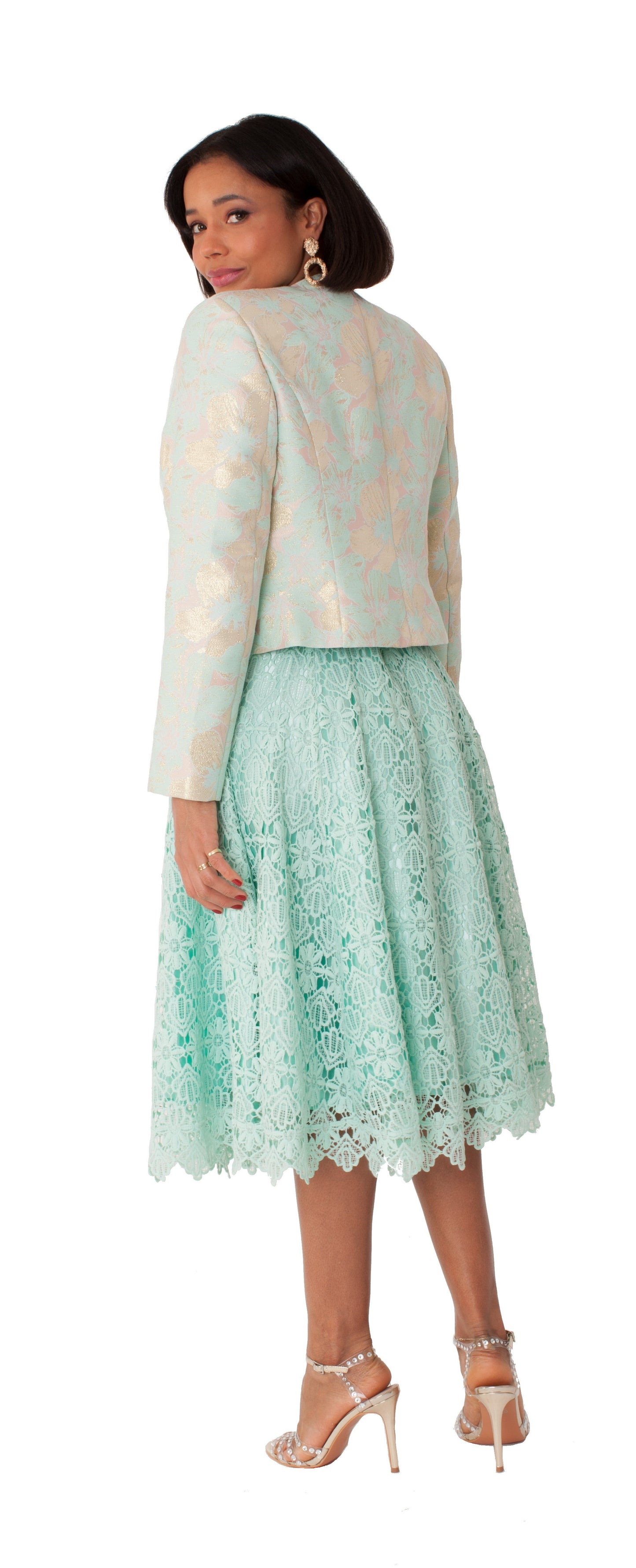 Elegant Woven Jacket & Lace Dress Set – 4847