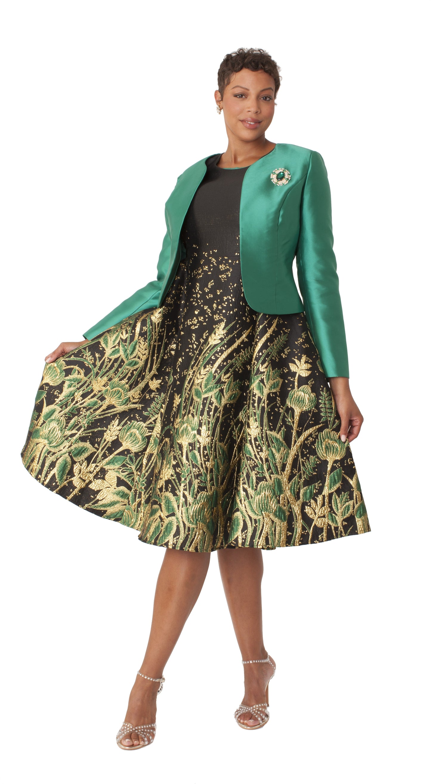 Elegant Two-Piece Brocade Dress &  Jacket Set- 4853