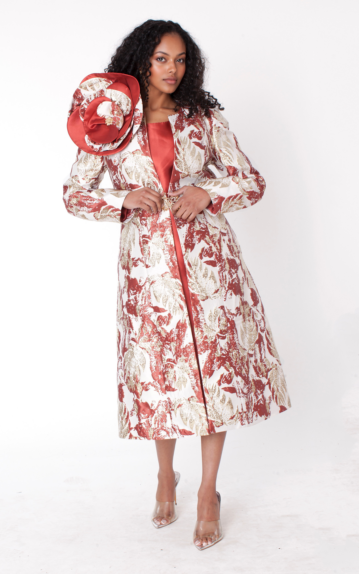 Elegant Brocade Dress with Matching Jackets - 4859
