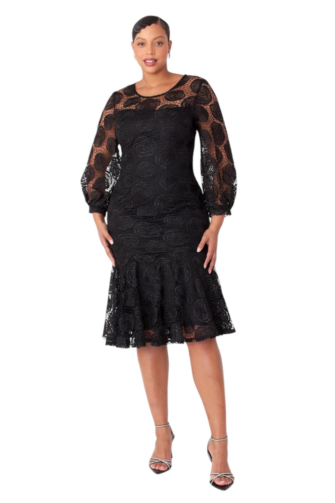 Elegant Rosette Lace Dresses with Lining- 4887