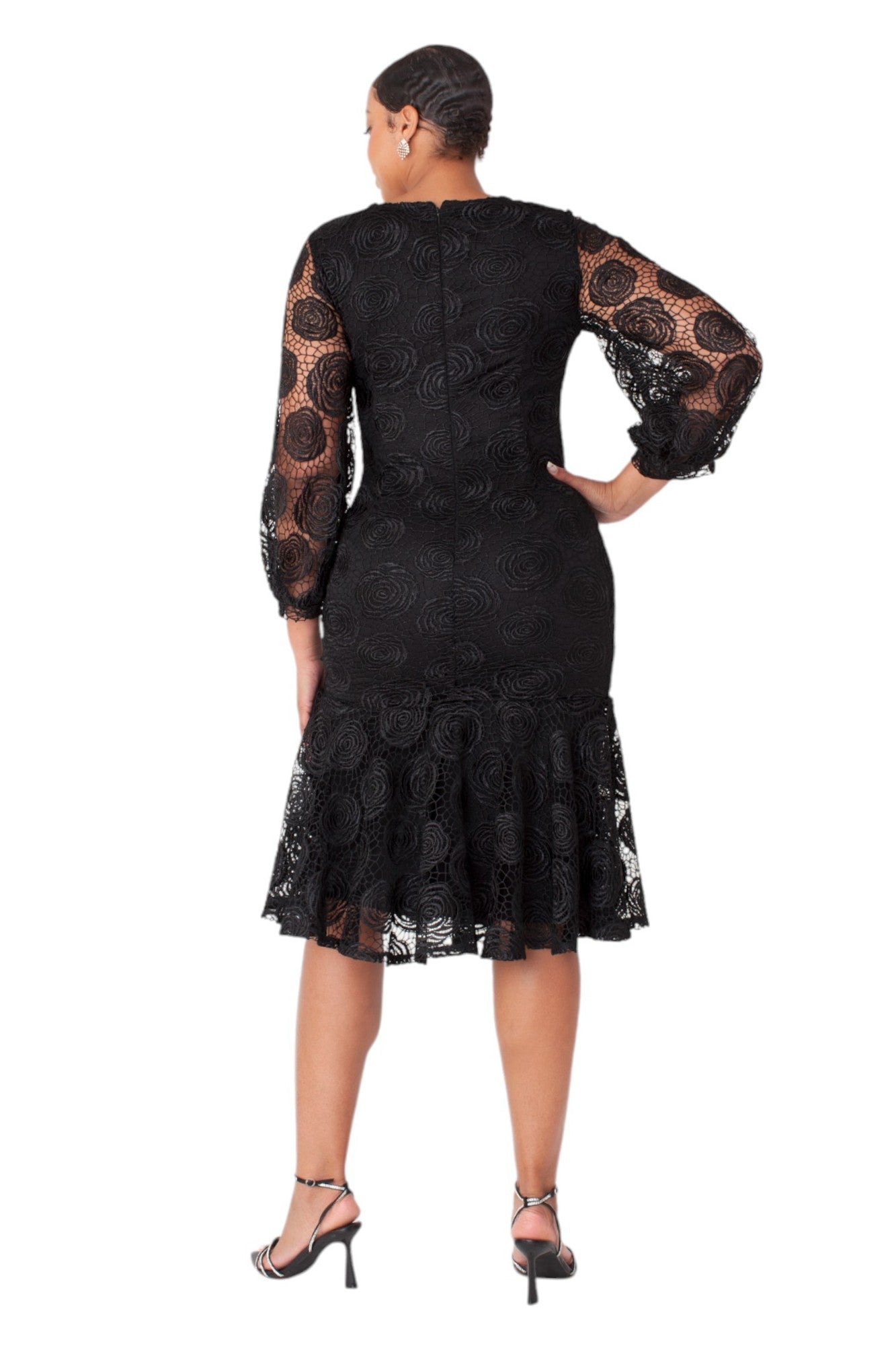 Elegant Rosette Lace Dresses with Lining- 4887