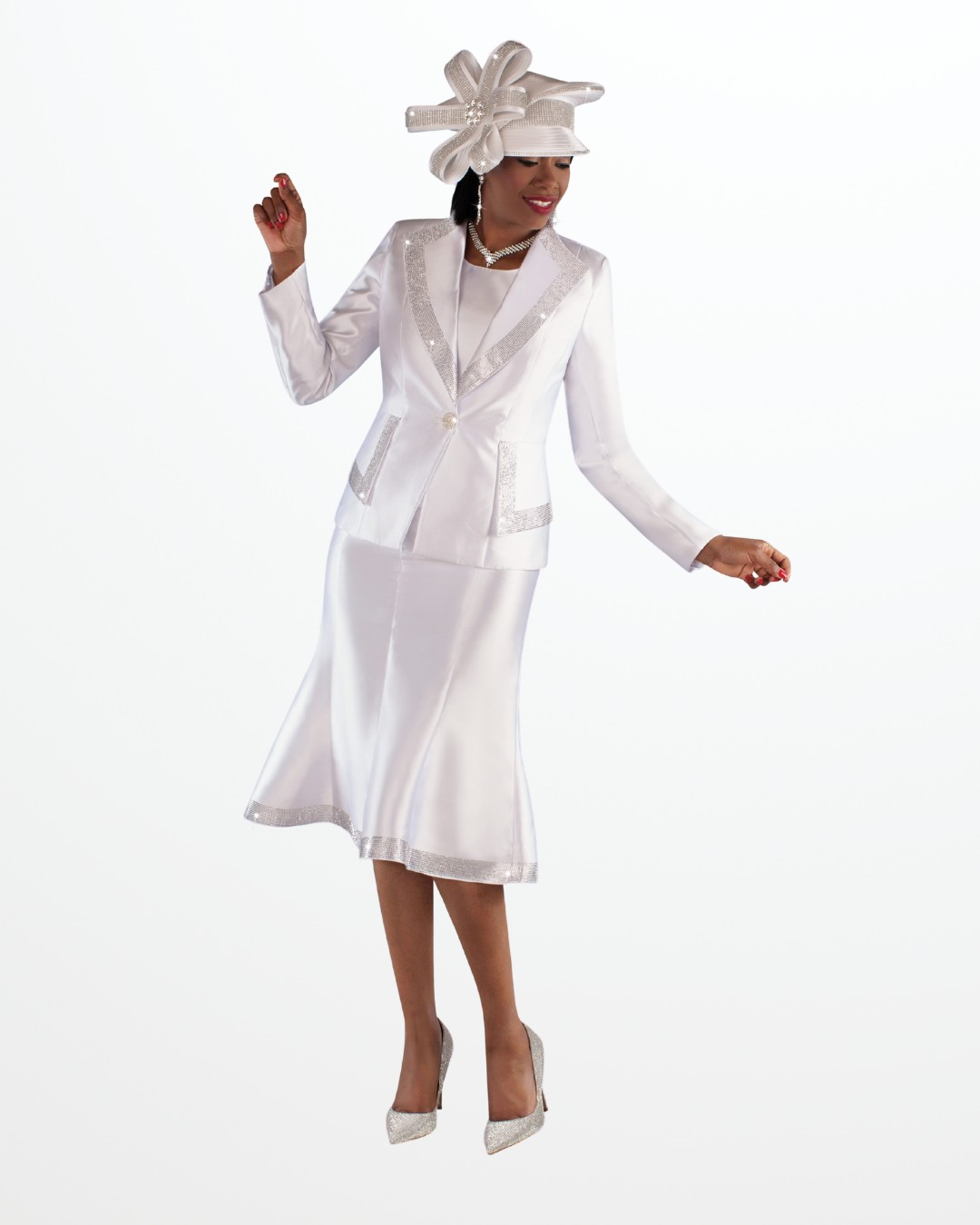 Three Piece Skirt Suit with Rhinestone Detail -4996