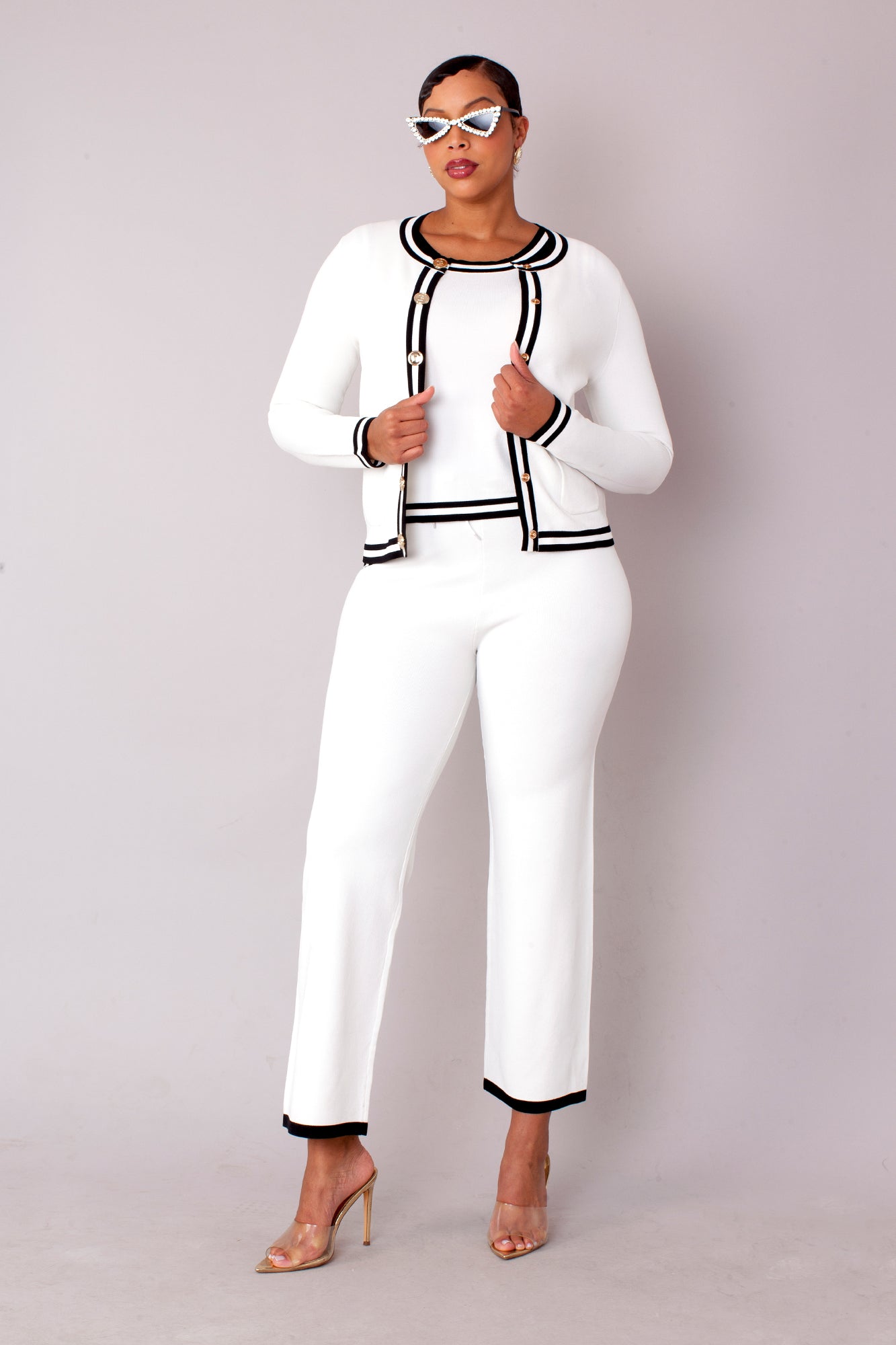 Contrast Trim Knit Three Piece Set - 51008